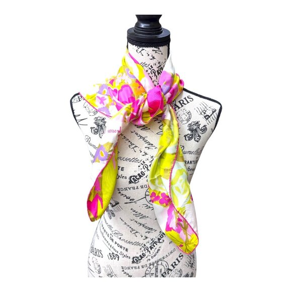 Vintage Jeanne Lanvin Paris 100% Silk Scarf 29" Floral Lattice Made In France - Picture 5 of 7